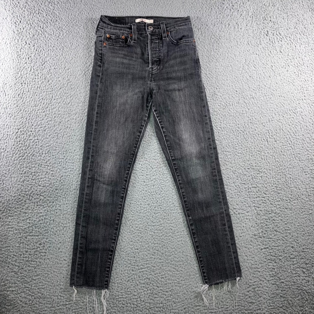 Levi's Wedgie Skinny Jeans 25 Washed Black Charcoal Grey High Rise Button Fly